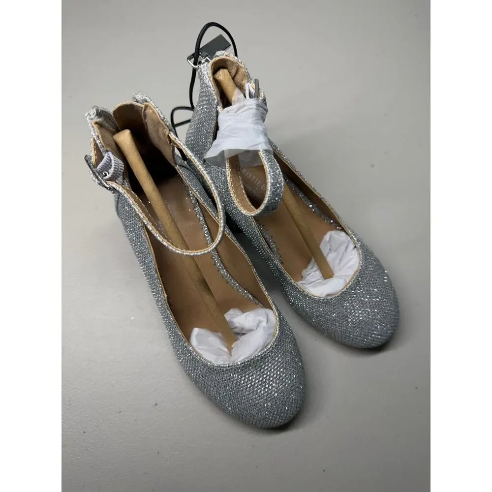 NEW! Christie & Jill Layla Silver Sparkle Girls Shoes Block Heel Pumps Size 11M